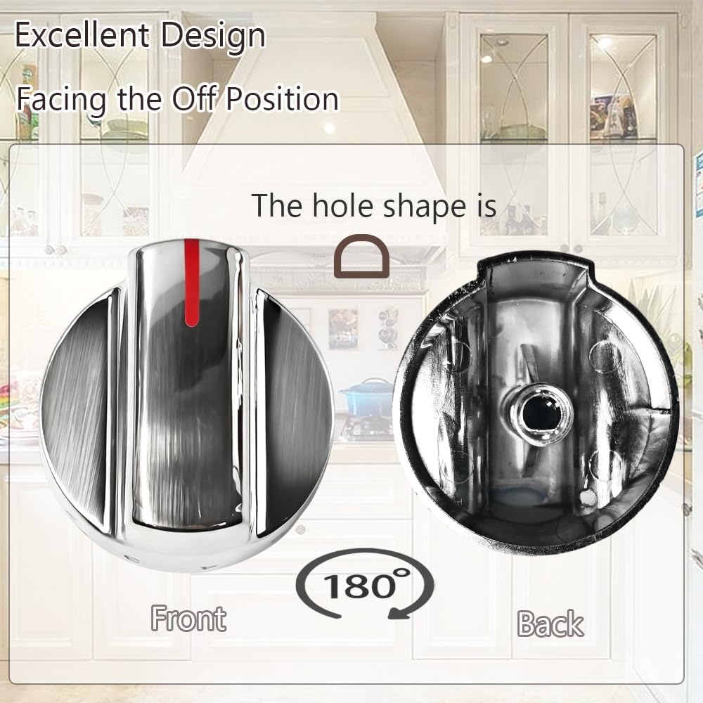 5304509064 Stove Knobs Replacement Parts for Frigidaire Gallery Gas Stove & Range, Compatible with Models FGGF3059TF, GCRG3060AFC, FGGF3059TFB, LGGF3046TFA - Silver, 5 Pcs