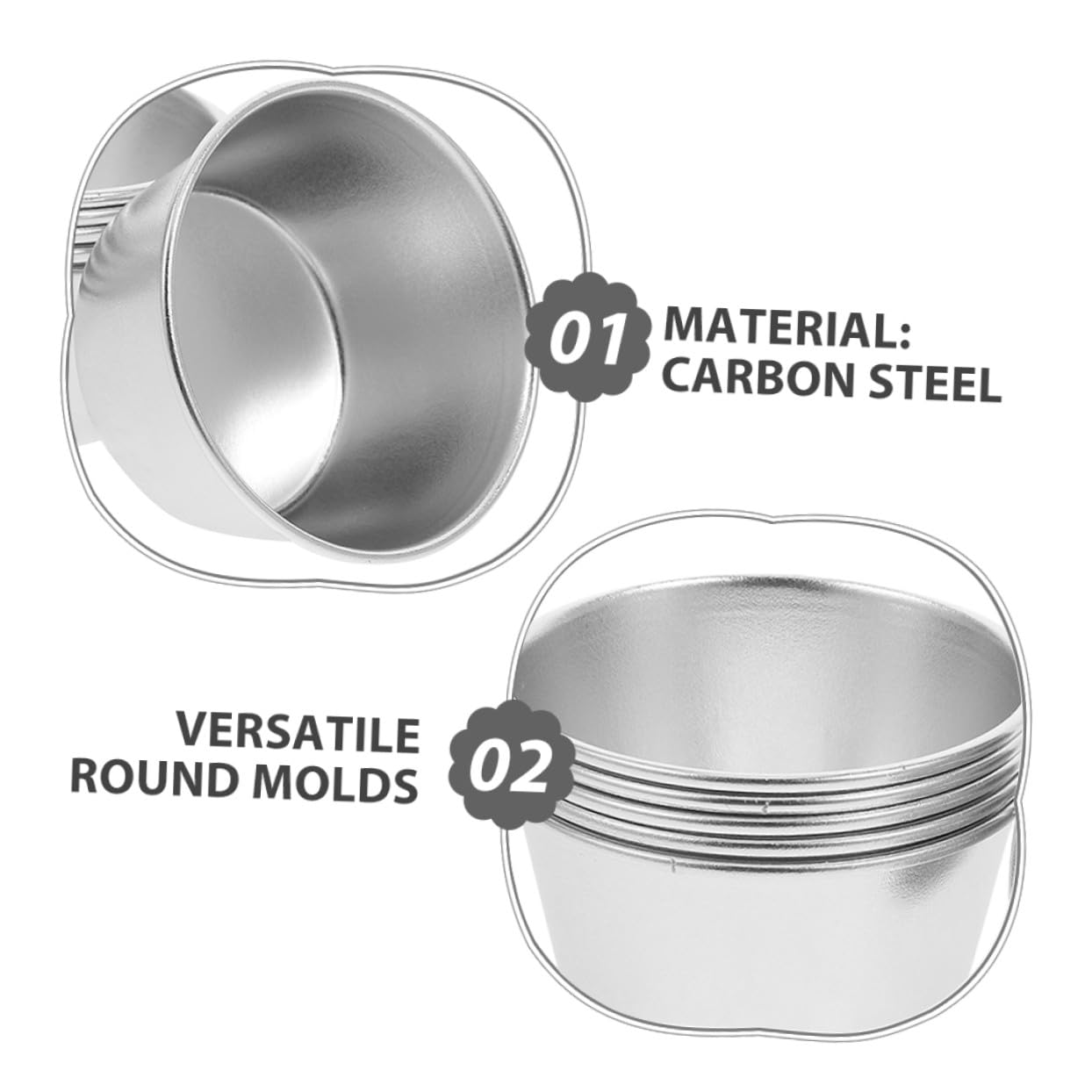 NOLITOY Molde para Tartas Redondo 8piezas de Acero al Carbono Plata | Antiadherente, Tamaño Mini, Distribución Uniforme del Calor, para Repostería Casera y Meriendas