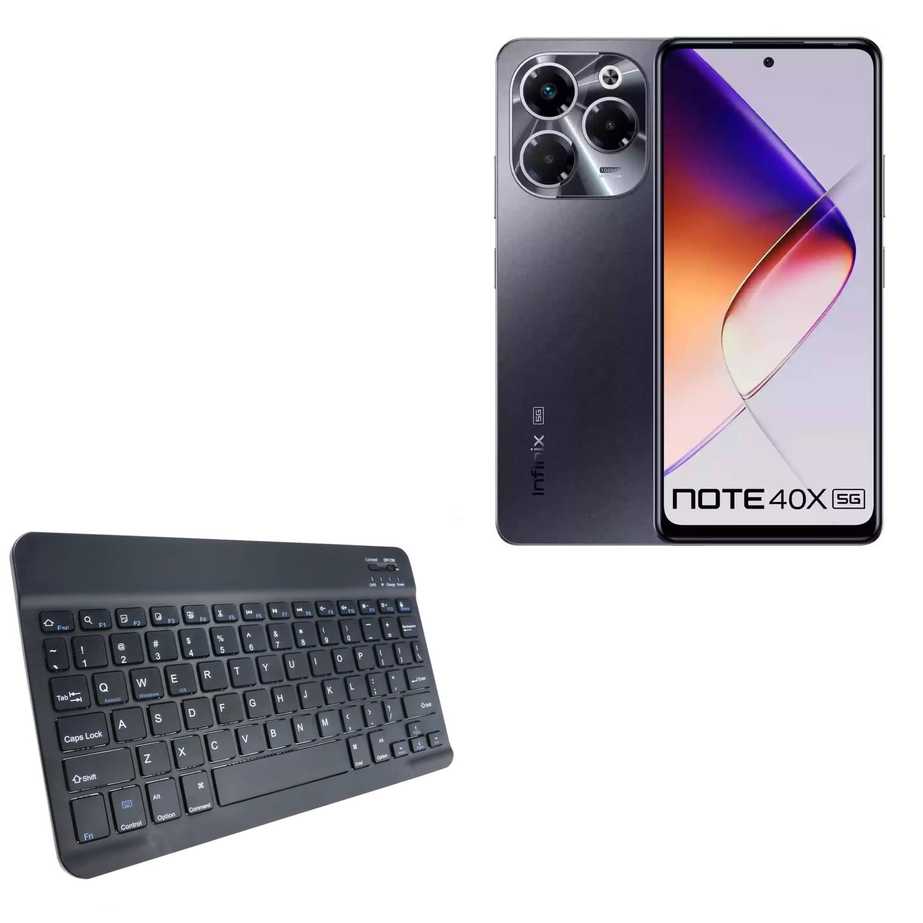 BoxWave Keyboard Compatible with Infinix Note 40X 5G - SlimKeys Bluetooth Keyboard, Portable Thin with Chiclet-Style Keys - Jet Black