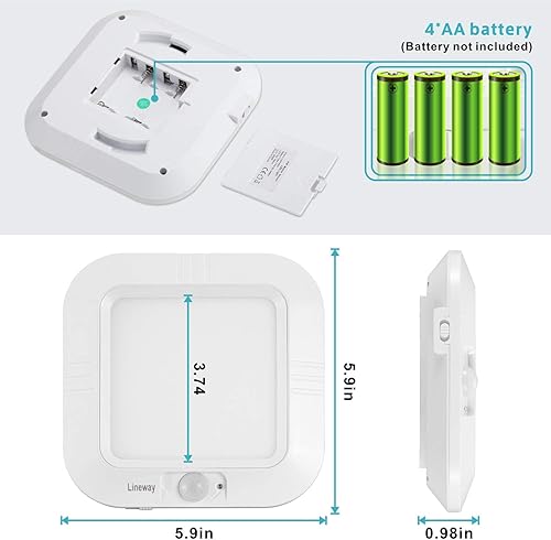 Miniatura 5 de LINEWAY Luz de techo con sensor de movimiento, funciona con pilas, luz de techo LED activada por movimiento para interiores, 6000 K, 180 lúmenes,