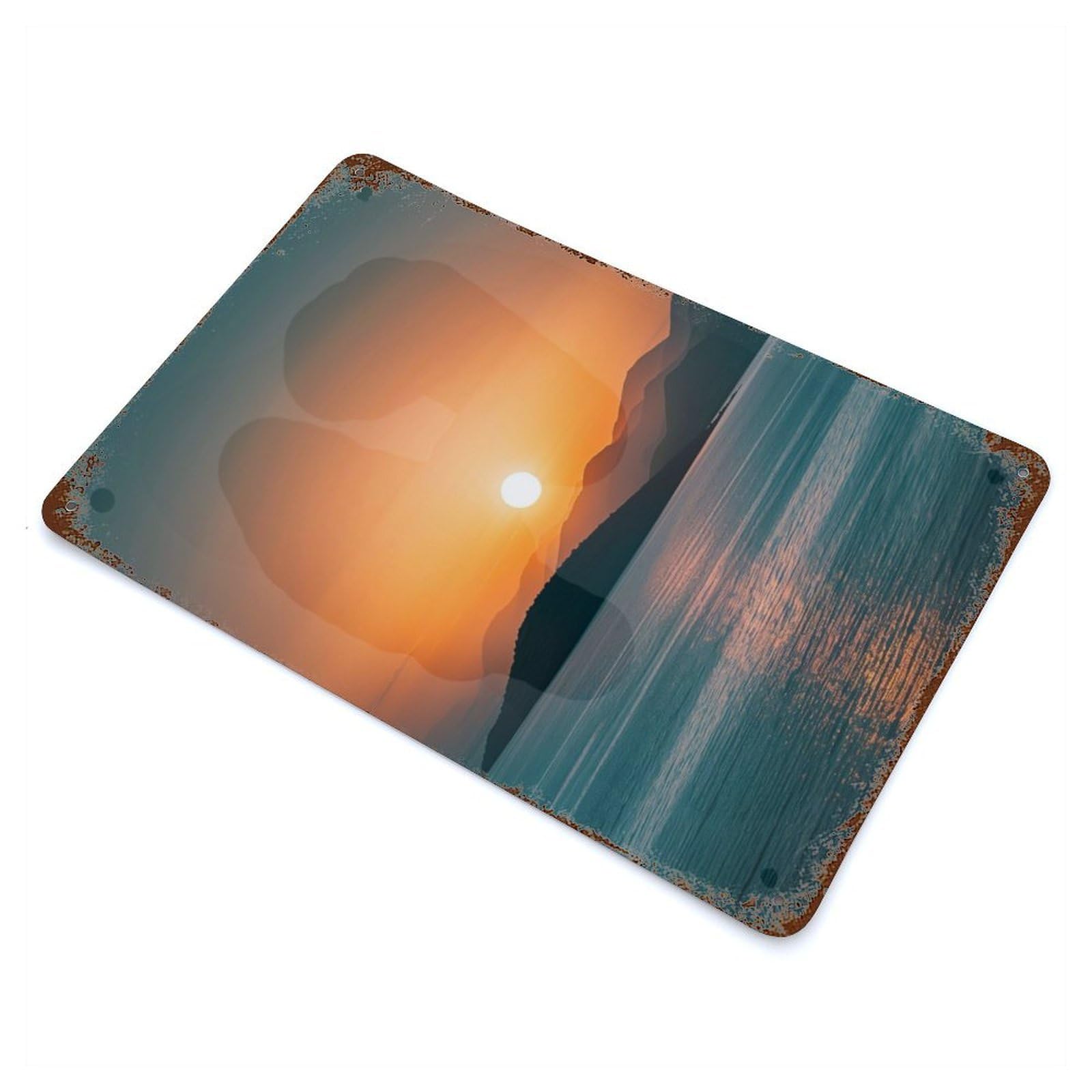 Sunset Serenity Seas Rusty Metal Tin Sign 11.8"x7.9", Ideal for Patio, Garden Room And Bar Decor