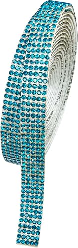 qiipii 3 Yards Blue Zircon Self Adhesive Rhinestone Strips K9 Glass Crytal Diamond Turquoise Blue Bling Glitter Stones Ribbon Sticker Teal Blue Bling Wrap Roll for Crafts DIY Arts Crafting Car Phone