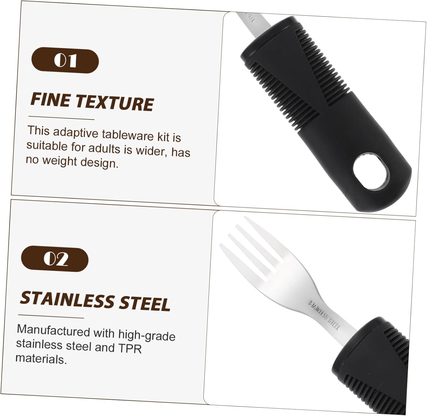 1Set Elderly Adaptive Utensils Non Slip TPR Handle Stainless Cutlery for Elderly and Tremor Patients Portable and Easy to Clean Tableware for Home Go