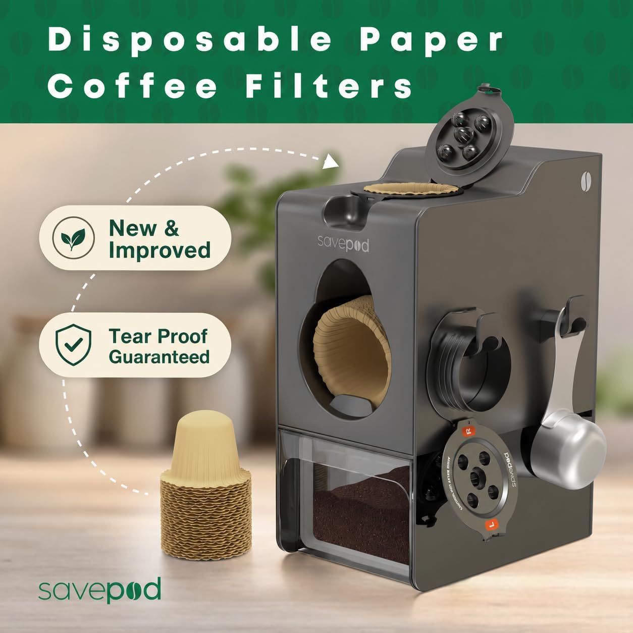 Savepod Unbleached Coffee Filter for Savepod, Burst Resistant, 100 Count