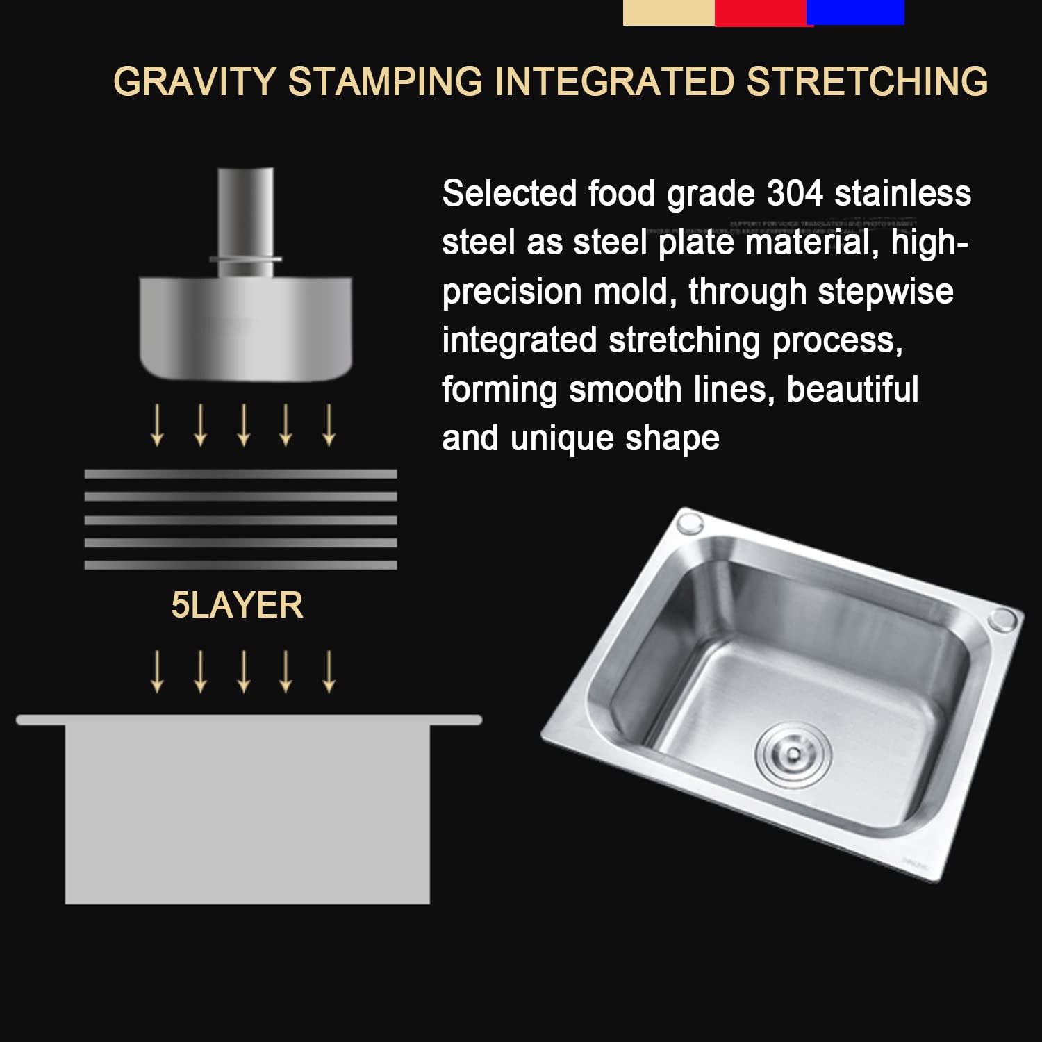 Gojoy - Évier à linge en acier inoxydable 304 - 2 bassins avec planche à laver - Dimensions 80 x