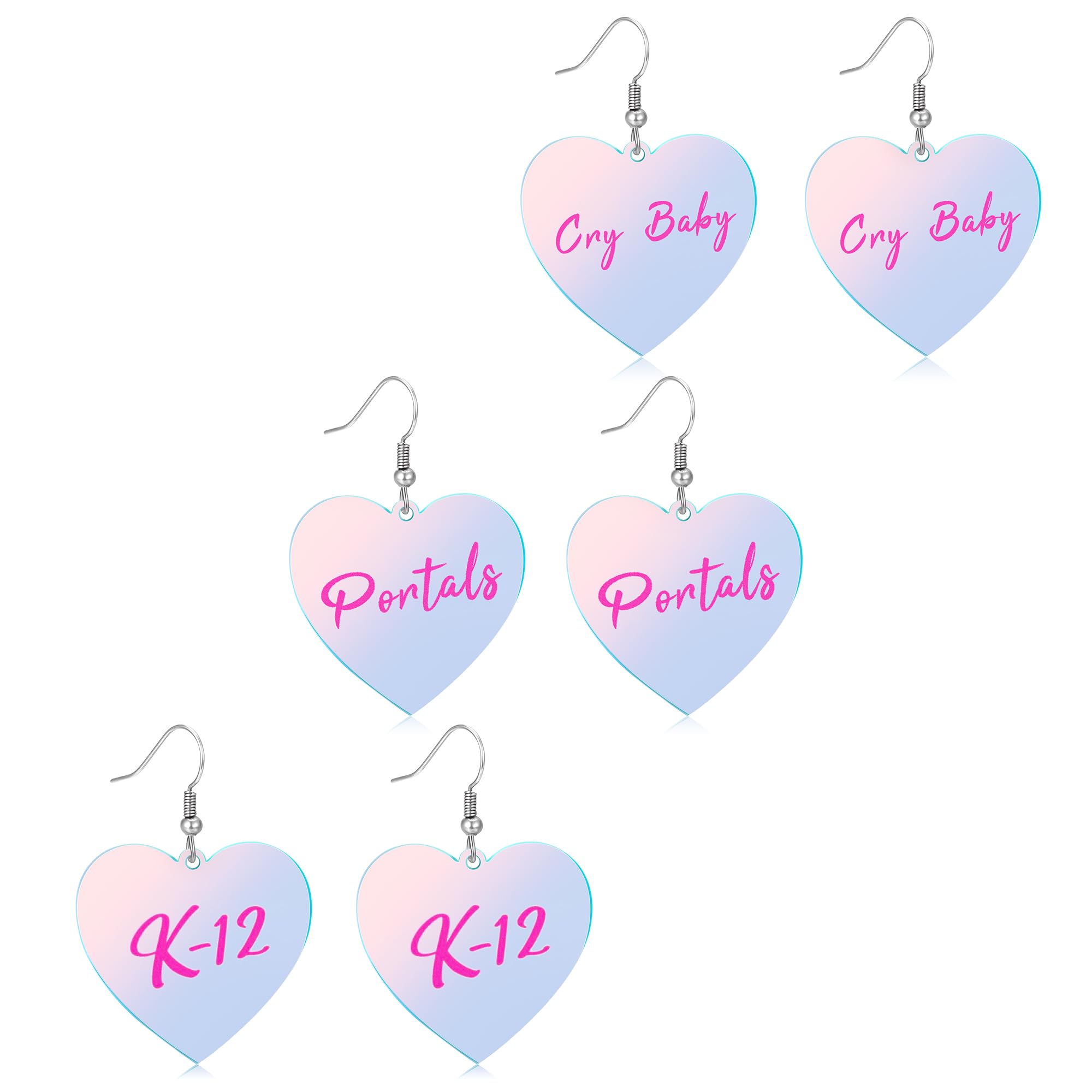 Medsor 3 Pairs Acrylic Earrings Heart K12 Earrings Costume Cosplay Jewelry Gifts for Women