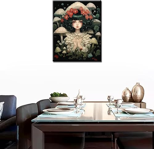 Miniatura 2 de Pintura por números para principiantes, color verde, pelo rizado, muñeca de ángel, pintura por números sobre lienzo, fácil de pintar, arte de