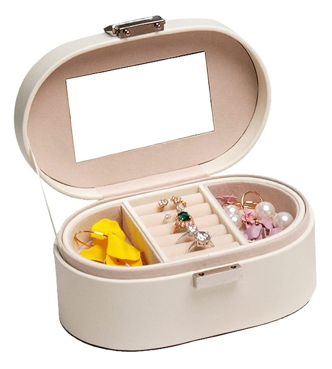 Caja De Joyería Joyero Portátil Organizadores Joyero De Viaje Joyero De Cuero Anillo Organizador Caja Caja De Almacenamiento Niñas Mujeres Organizador De Joyas(White)