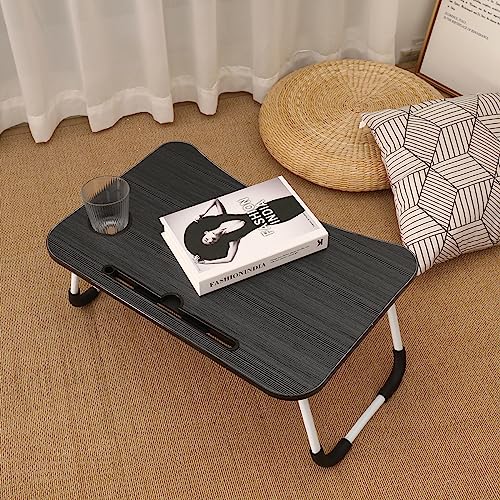 مكتب لابتوب قابل للطي، طاولة سرير محمولة مع حامل أكواب بتصميم قابل للتعديل ومريح وصغير الحجم وموفر للمساحة، للعمل والكتابة والدراسة والرسم من لوازم- رمادي