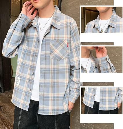 Amazon.co.jp: [D.IIZOO] チェックシャツ メンズ スリムフィット 長袖