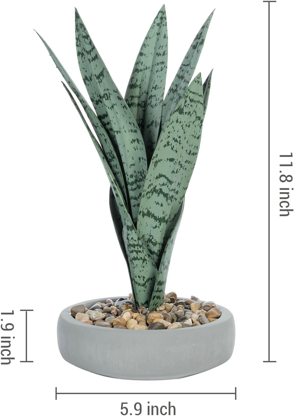 MyGift 12 Inch Artificial Mini Snake Plant Potted in Modern Round Gray Concrete Planter Pot, Realistic Houseplant, Indoor Faux Plant Tabletop Home Decor