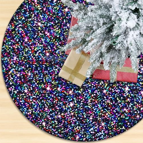 Multicolor Sequin Christmas Tree Skirt 36 Inch Shimmer Velvet Tree