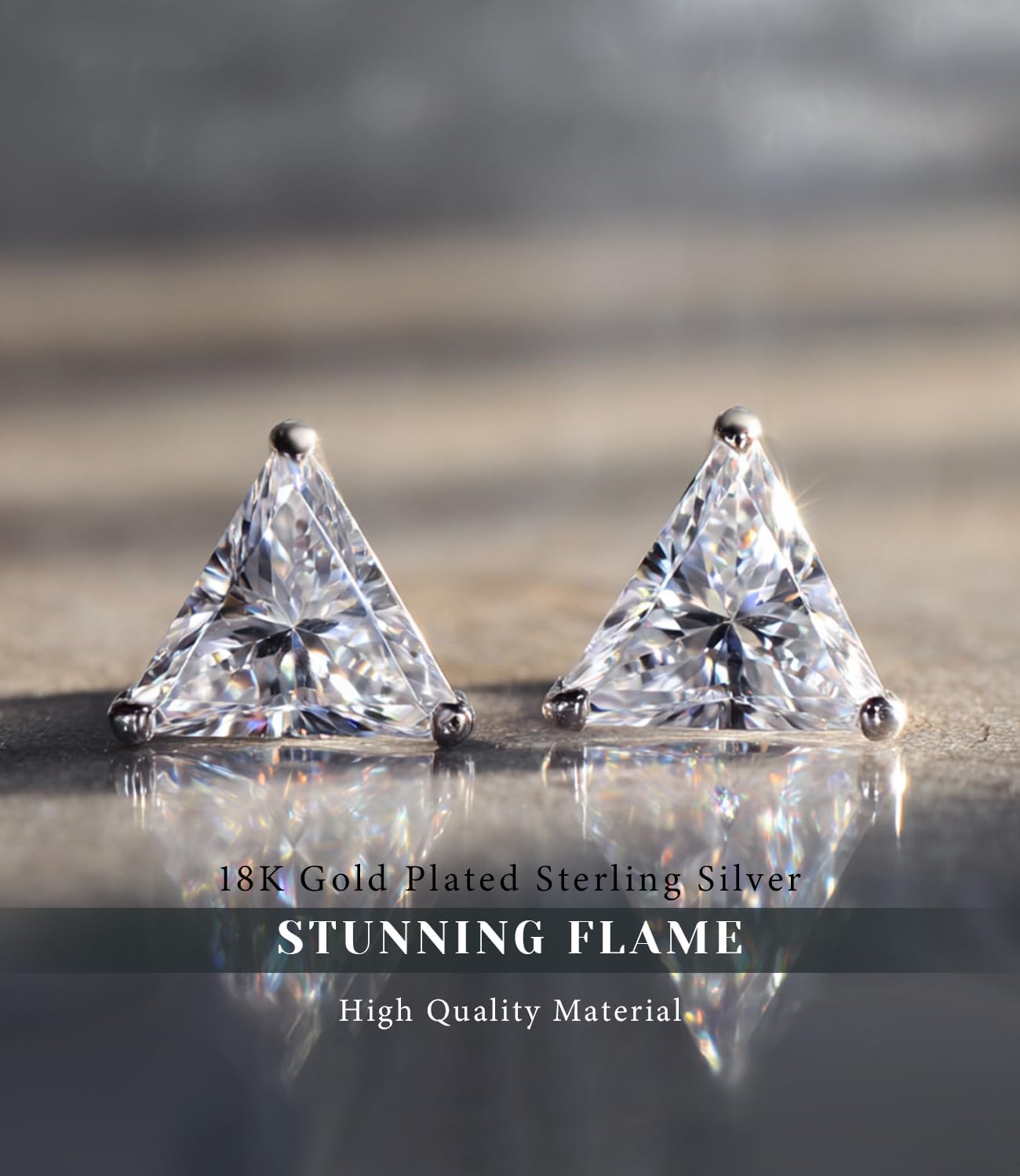 "STUNNING FLAME" Trillion-cut/Cushion-cut/Emerald-cut/Marquise-cut ... 18K White Gold Plated Sterling Silver Cubic Zirconia Simulated Diamond Stud Earrings for Women - Image 3