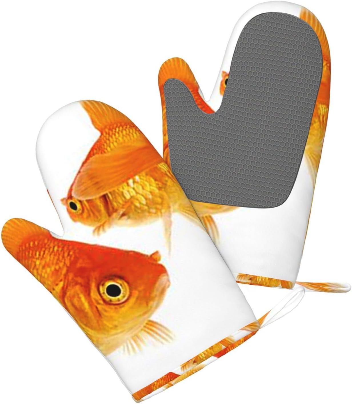 Cute Goldfish Oven Mitts and Pot Holders Set of 4 Heat Resistant Kitchen Gloves with Silicone Palm Hot Pads for Baking Cooking Grilling BBQ