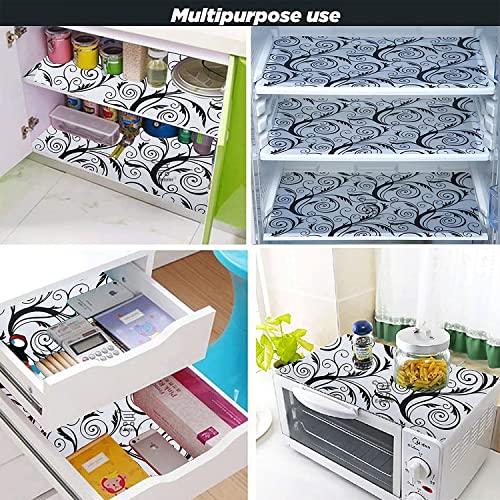 Image of Waterproof PVC Refrigerator Drawer Mats /Multipurpose Mat /Fridge Mats Set of 3 Pcs (Floral Black, Size - 17.5X11.5 Inch)