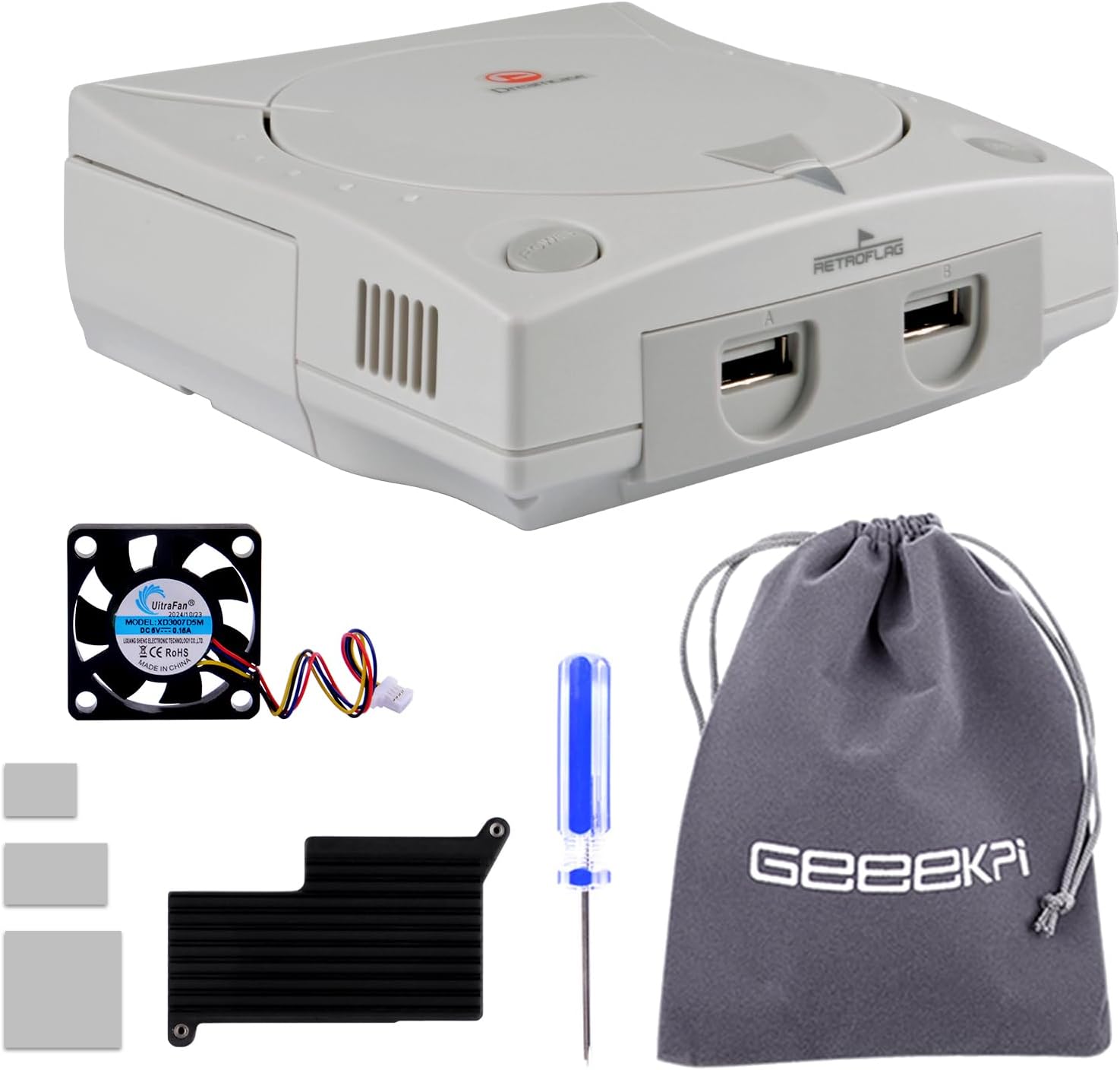 GeeekPi Retroflag Dream Case for Raspberry Pi 5, with Cooling Fan and Aluminum Heatsink, SD Card Slot, USB, LAN and Improved HDMI Ports, and Customizable Reset Button