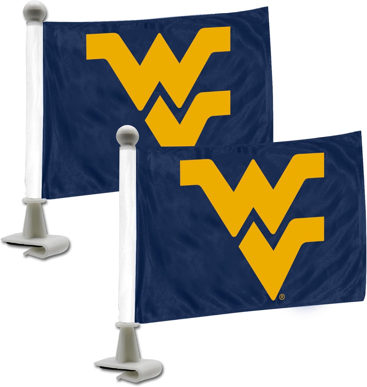 FANMATS 61937 West Virginia Mountaineers Ambassador Car Flags - 2 Pack Mini Auto Flags, 4in X 6in, Perfect for Hood or Trunk
