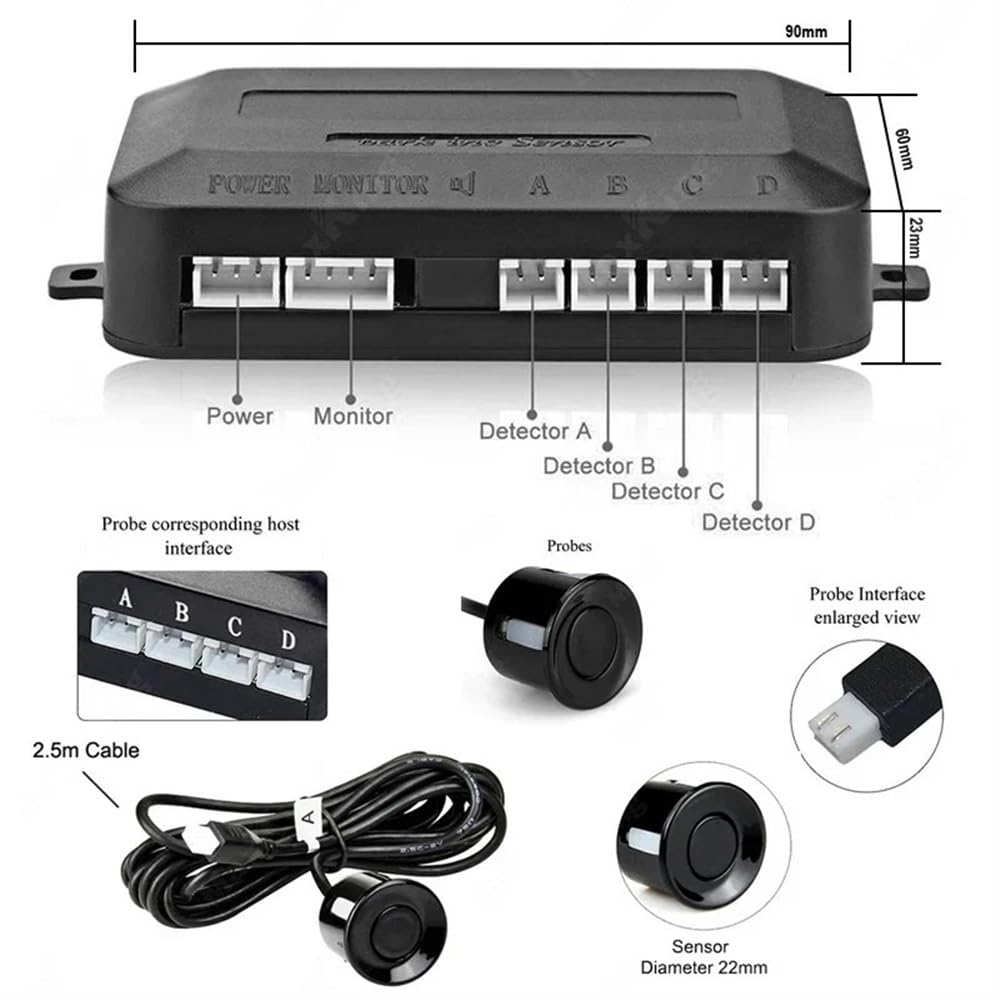 Sensori Rilevamento Distanza Kit Radar retromarcia per Auto sensori parcheggio per Veicoli con 4 di Assistenza al Backup avviso Acustico sul Display della Distanza | Black