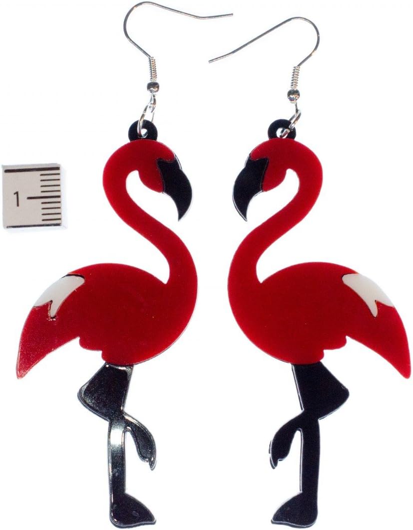 Flamingo Earrings Miniblings Water Bird Crane Large Red Summer Beach Vacations