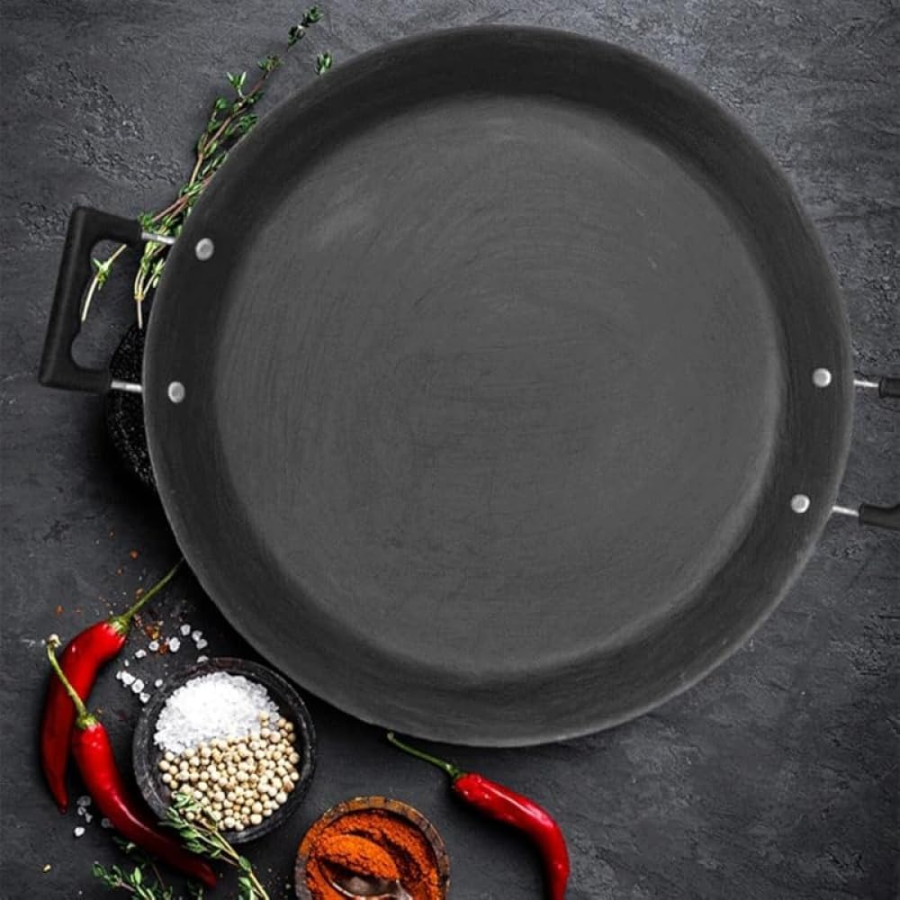 Farigrut耐久性の鉄製丸型の無塗装キャストアイロンパン パンケーキ・焼き餃子・焼肉・キャンプ・フライ・炒麺などに最適 家庭用・