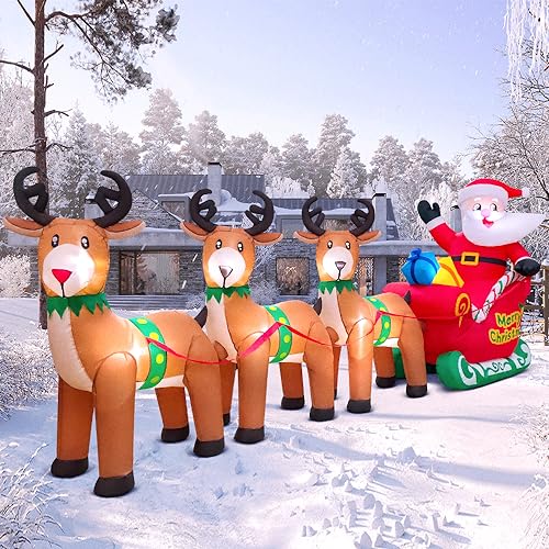 Cadeau d'hiver idéal avec ce grand Père Noël gonflable sur traîneau pour extérieur