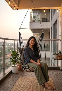 Patiofy Large Soft Leather Velvet Hammock Hanging Swing for Adults/Jhula/Swing for Balcony/Swinging Chair/Home Swing 200 Kgs Weight Capacity (Free Hanging Accessories- Beige, Cotton)
