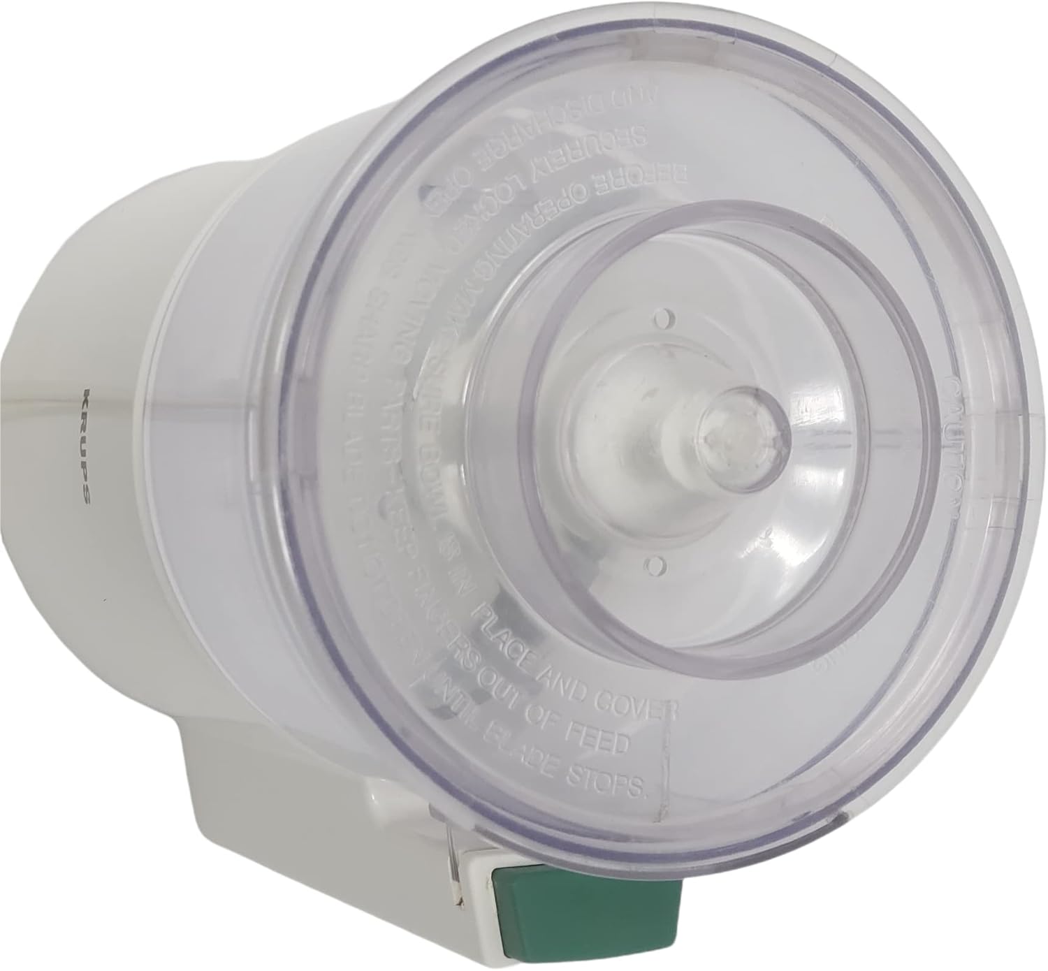 A dalt view of KRUPS Mini Pro 708 lid with caution text