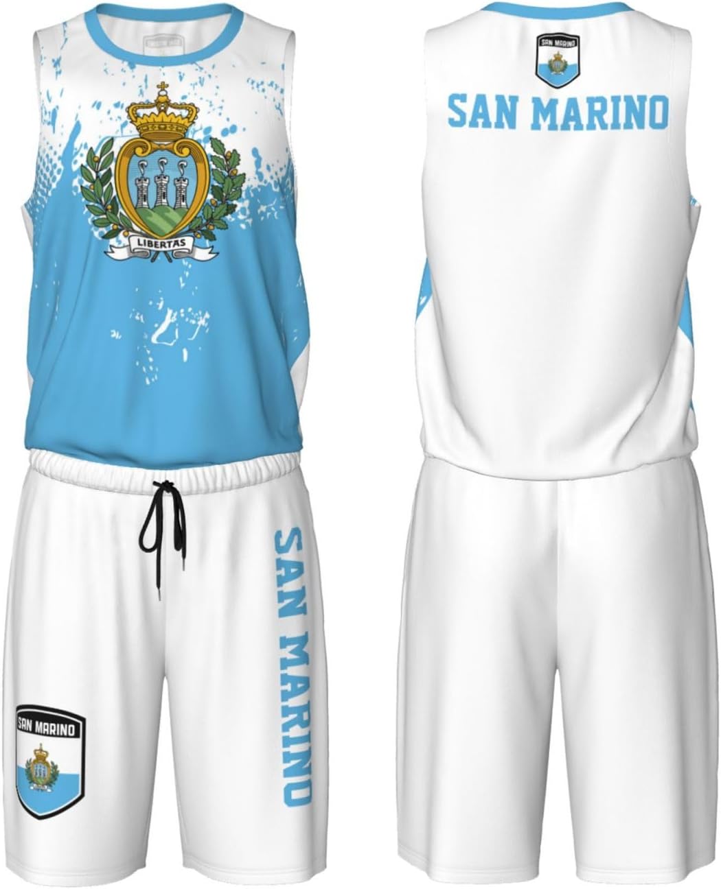 San Marino Flag Grain (2) Basketball Jersey Uniform Suit for Men Adults Training Athletic Set