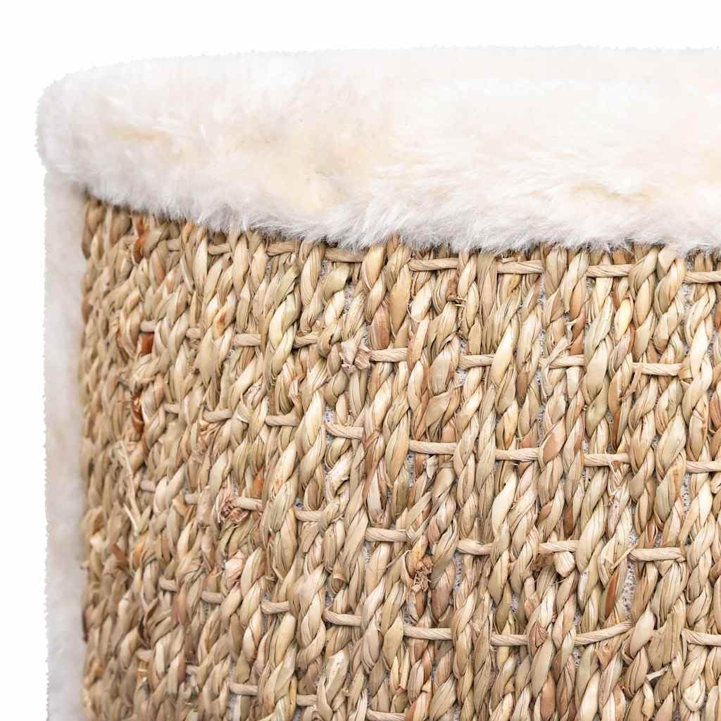 Katzenkorb Rund 36 cm – Katzenbett mit Seegras Kratzfläche und ultraweichem Plüsch, Gemütlicher Schlafplatz für Katzen, Stabiles Katzenzubehör, Beige