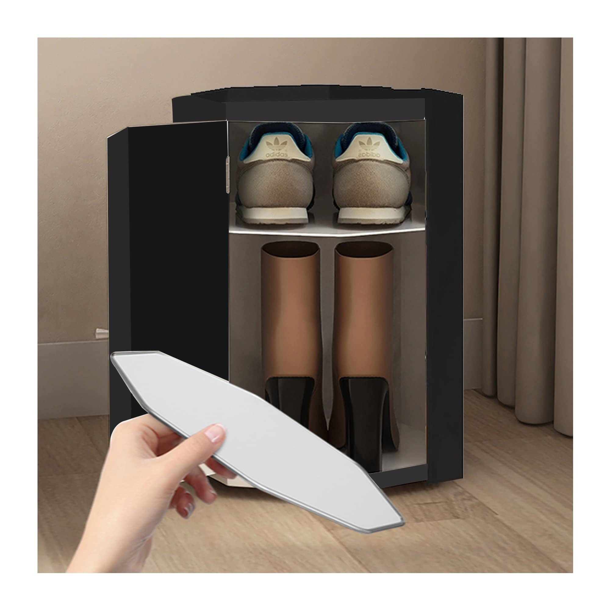 Étagère à chaussures rotative Lazy Susan en métal noir compact 35cm