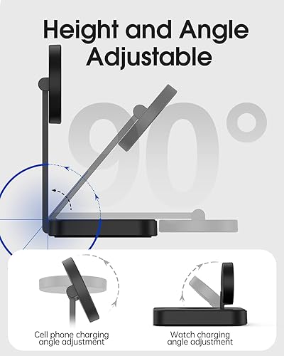 Miniatura 4 de Estación de carga magnética para Apple Watch 109876, cargador inalámbrico plegable para iPhone 16 15 14 13 12 Pro Max, soporte de teléfono de ángulo