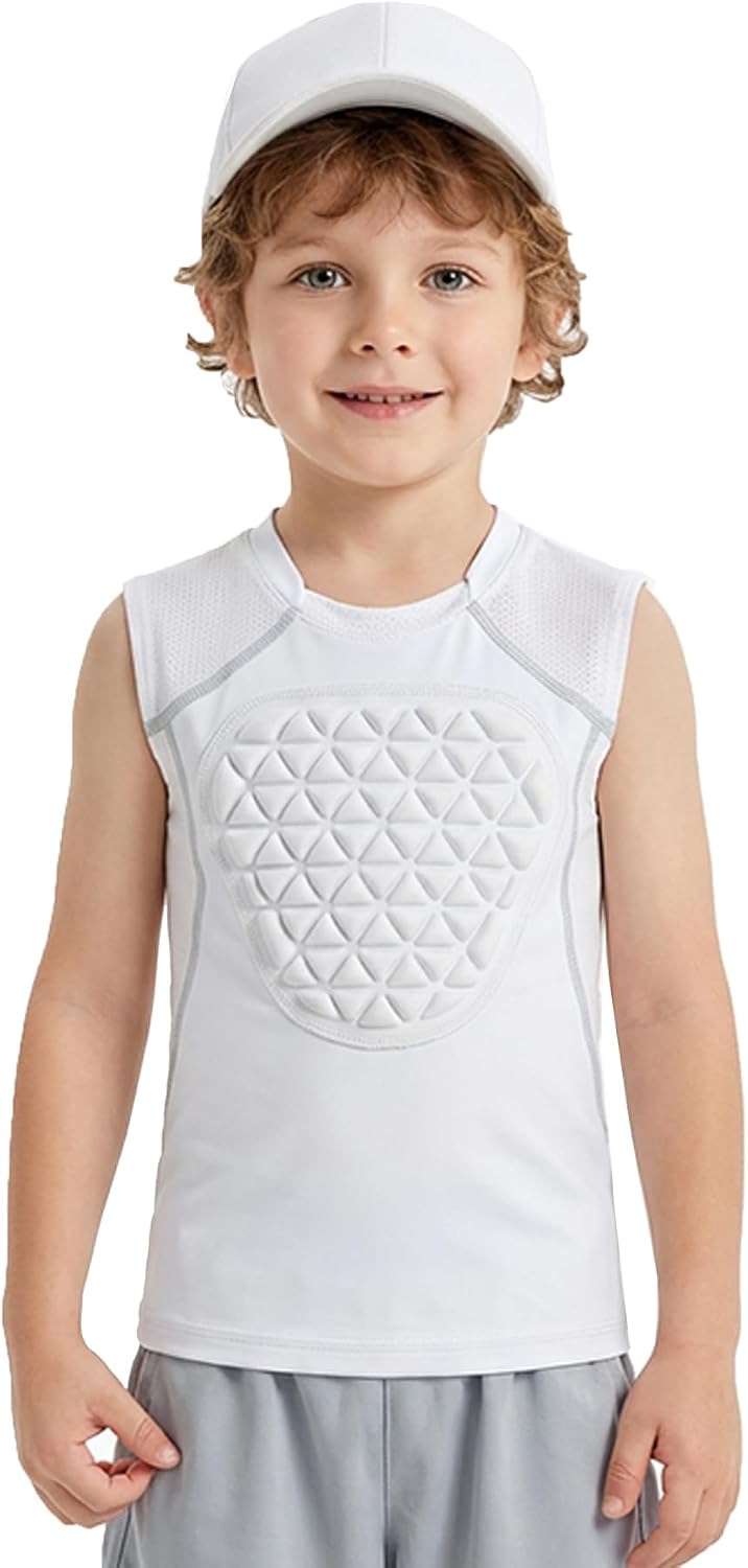 QBK Toddler Baseball Chest Protector Softball Padded Compression Shirt Heart Sternum Guard for T Ball & Football