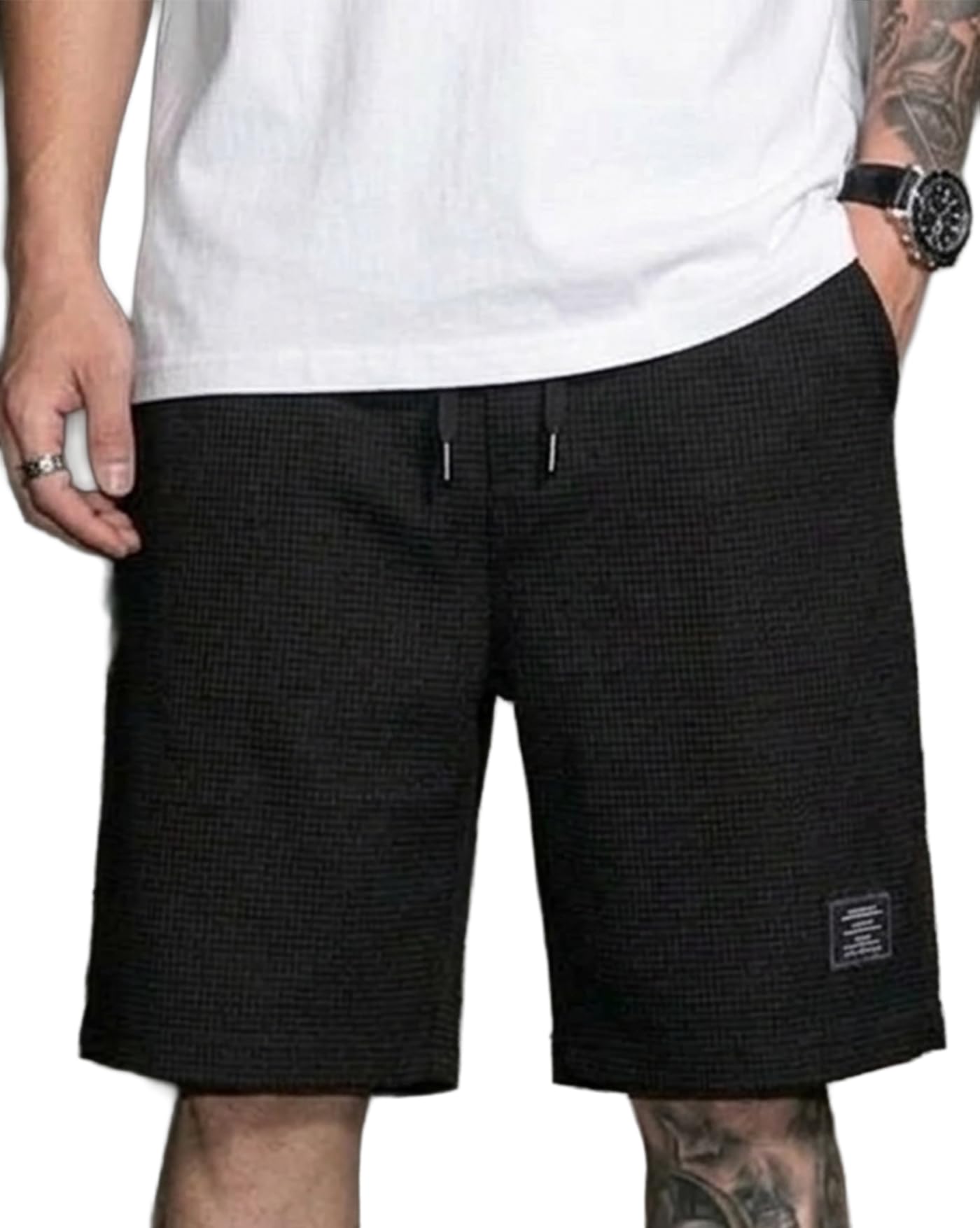 enitor Men's Solid Drawstring Waist Casual Knee Length Boxers,Solid Men Beige Basic Boxer's-picture-11