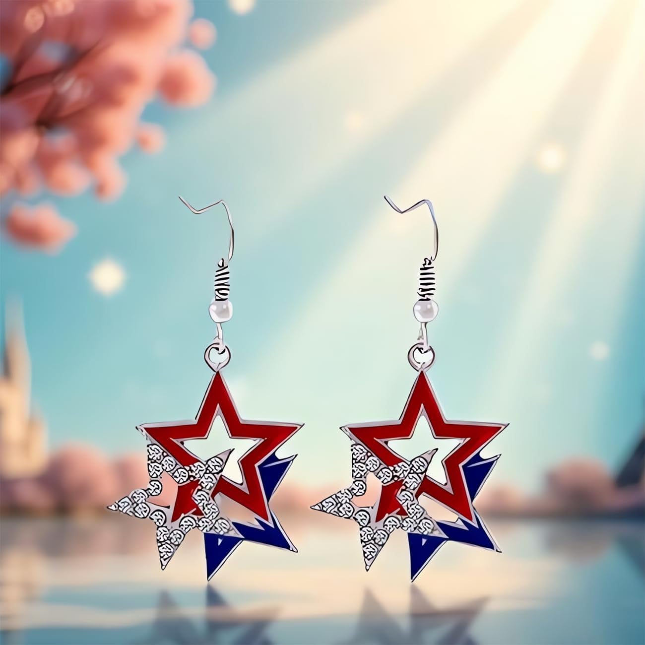USA Flag Earrings for Women American Flag Patriotic 4th of July Earring Cute Teardrop Faux Leather Dangle Earrings - Image 5