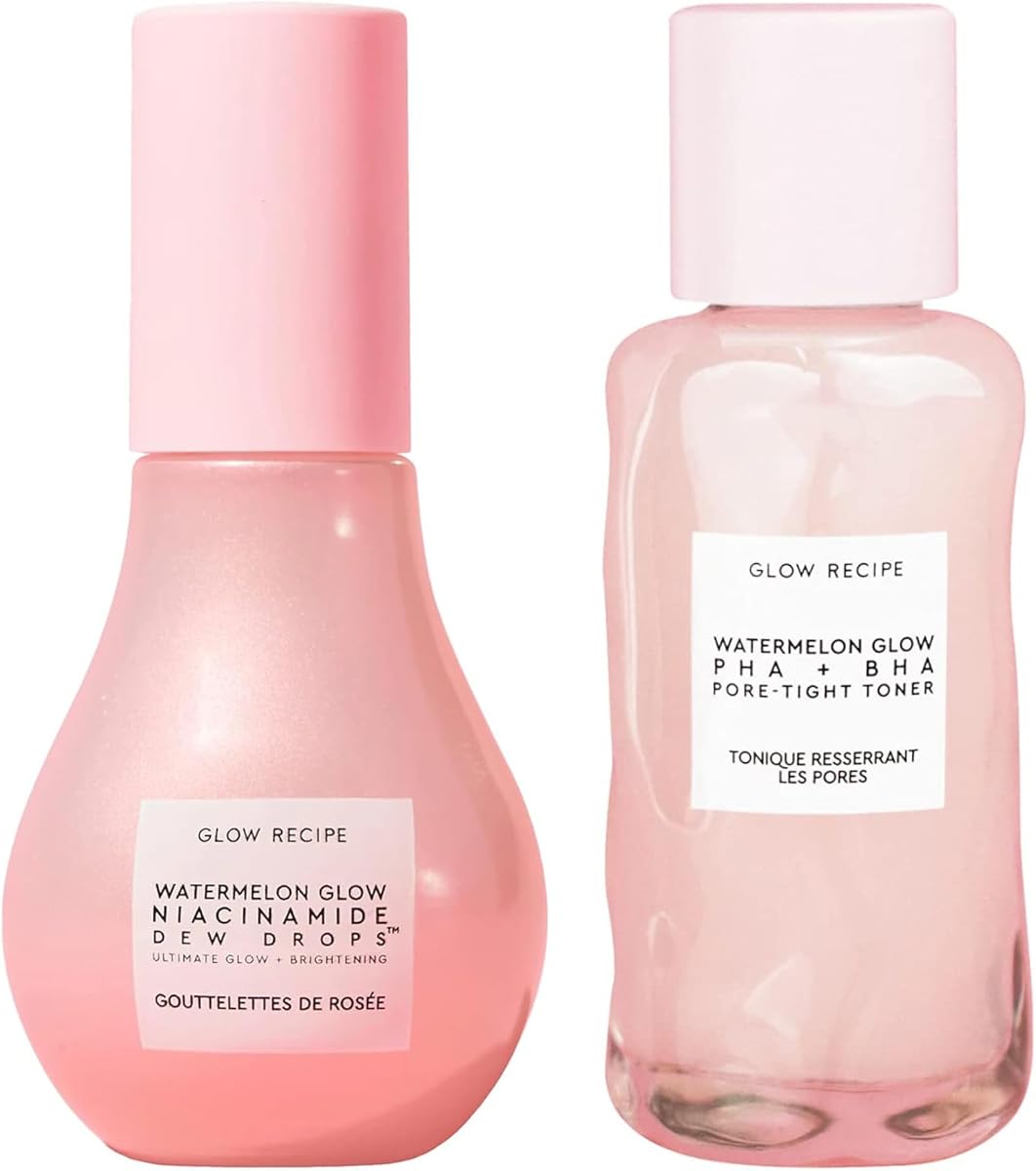 Suero facial Niacinamide Dew Drops y prebase de maquillaje iluminadora (40 ml) + Mini Watermelon Glow PHA + Tónico facial BHA y minimizador de poros con ácido hialurónico (40 ml)