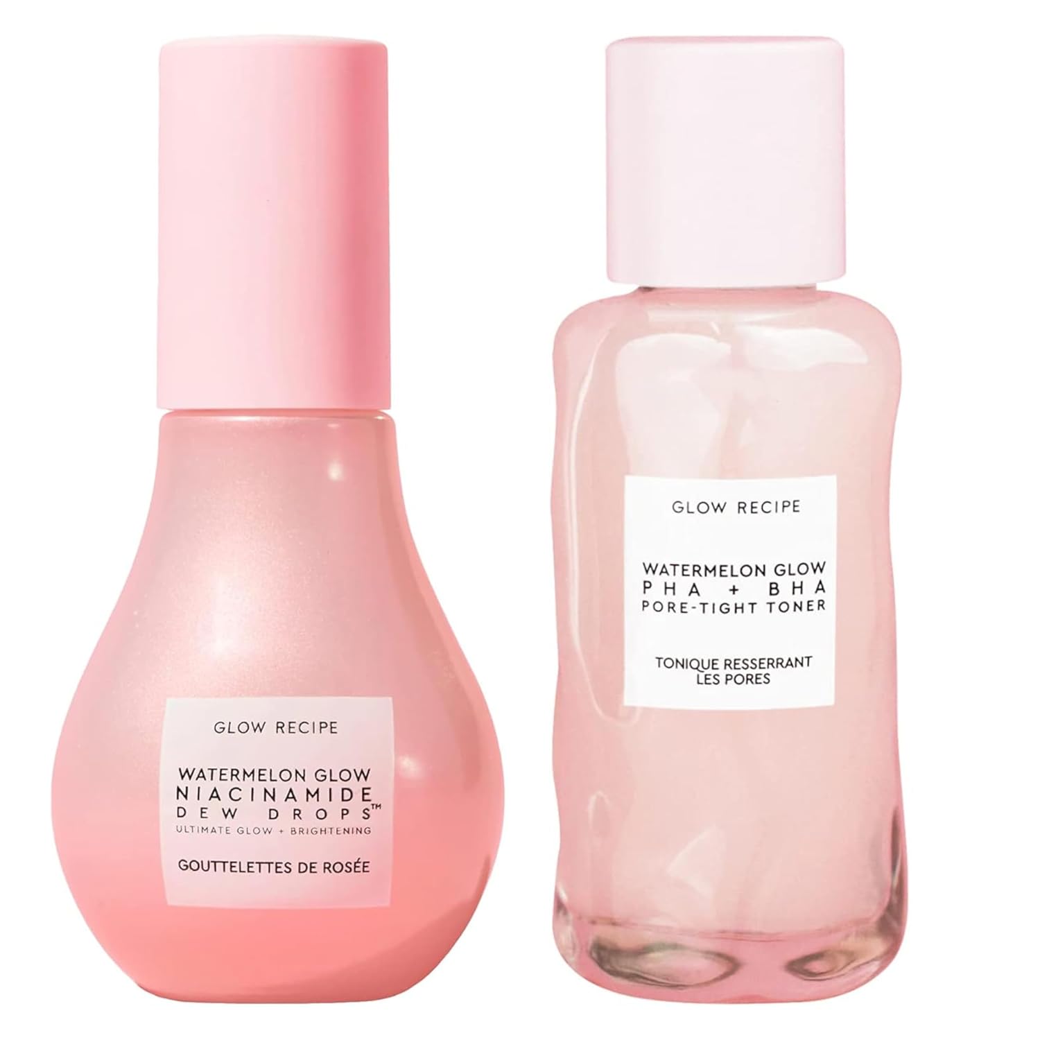 Glow Recipe Niacinamide Dew Drops Facial Serum & Illuminating Makeup Primer (40 ml) + Mini Watermelon Glow PHA + BHA Facial Toner & Pore Minimizer with Hyaluronic Acid (40 ml)