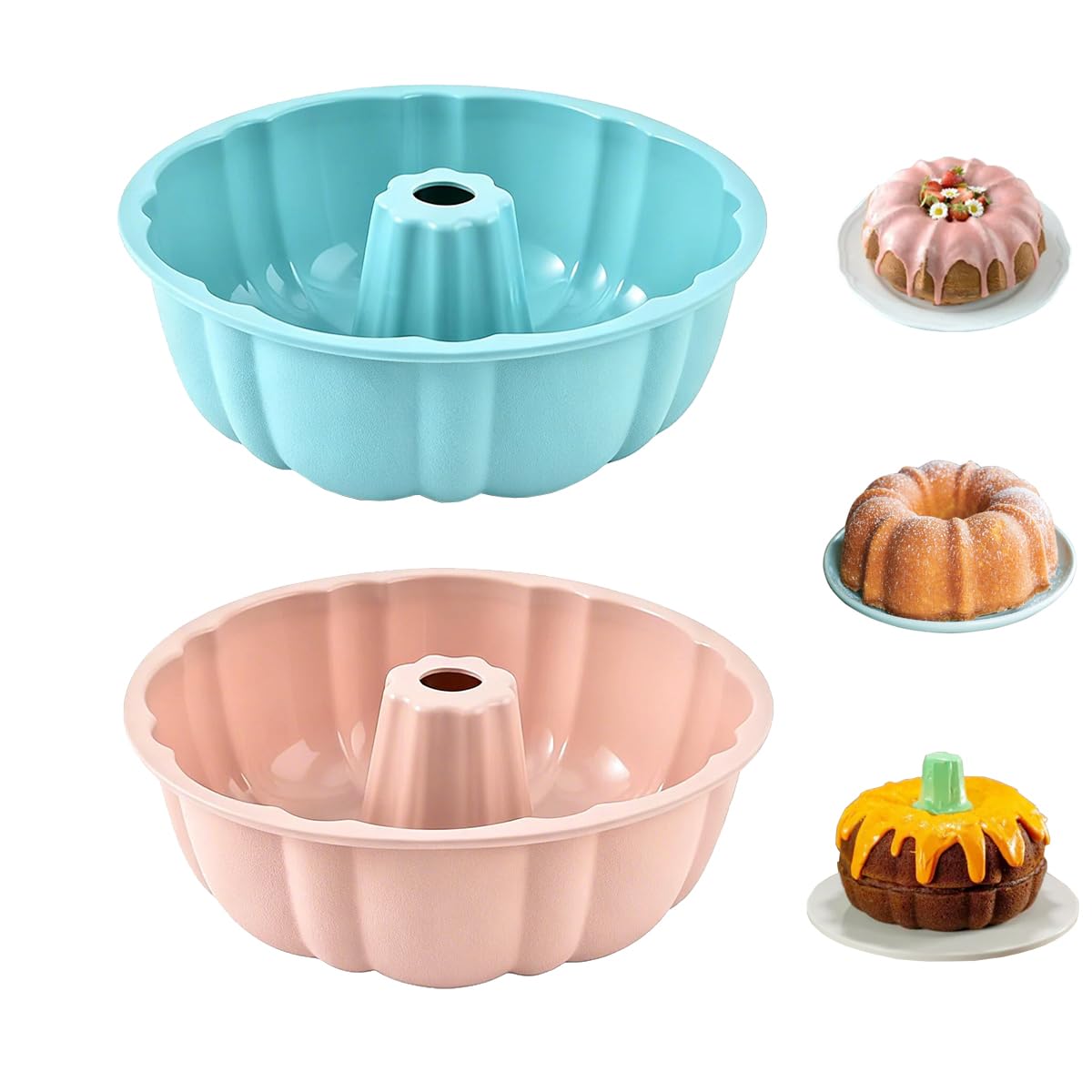 2 Piezas Molde Rosco Alto 25cm Molde Silicona Bizcocho Agujero, Moldes Silicona Reposteria, Molde para Antiadherentes, Apto para Lavavajilla, para Pasteles,Gelatinas, Pan,Chocolates(Azul+Rosa)