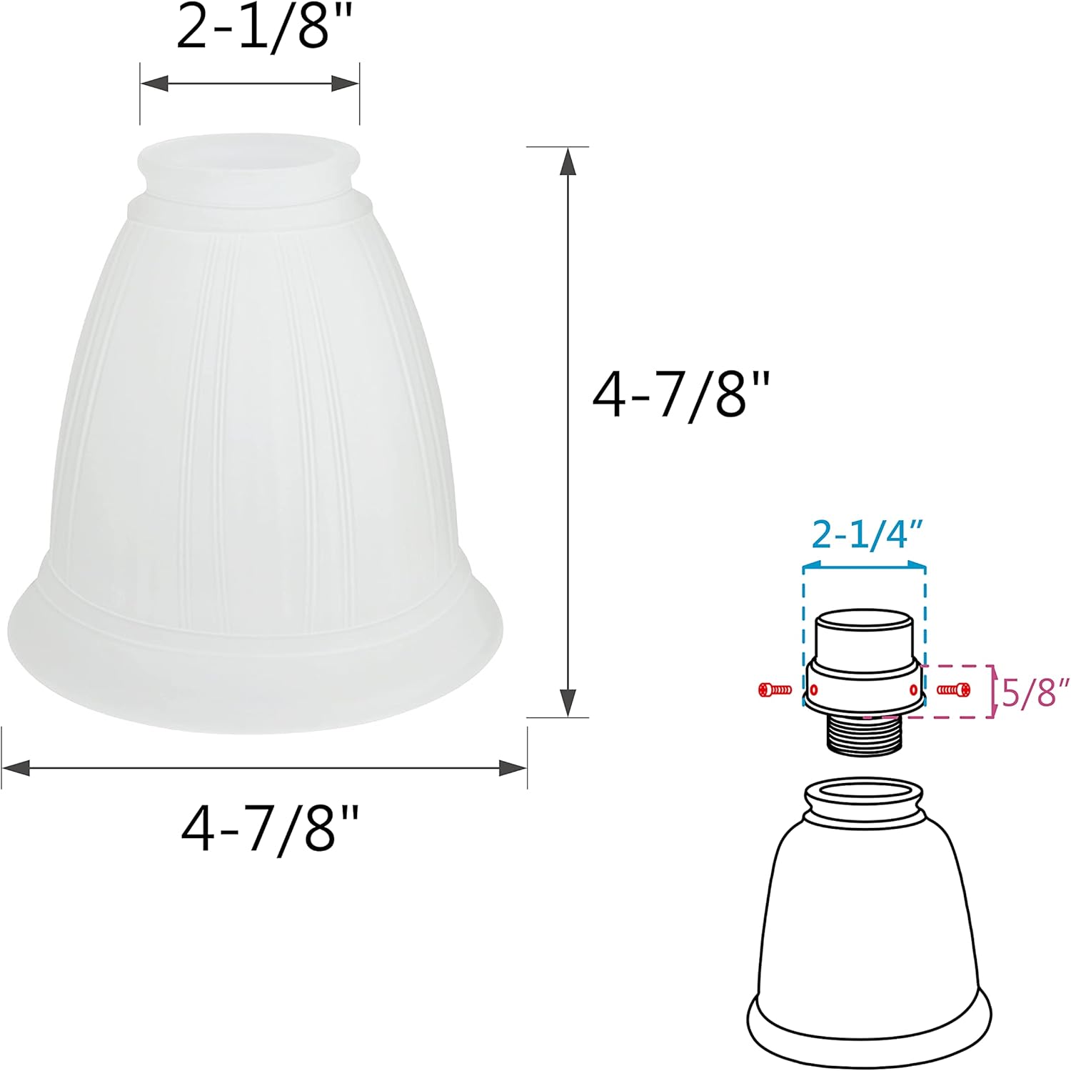 Aspen Creative Frosted 23076-4 Transitional Style Replacement Glass Shade, 2-1/8" Fitter Size, high x 4-7/8" Diameter, 4 Pack