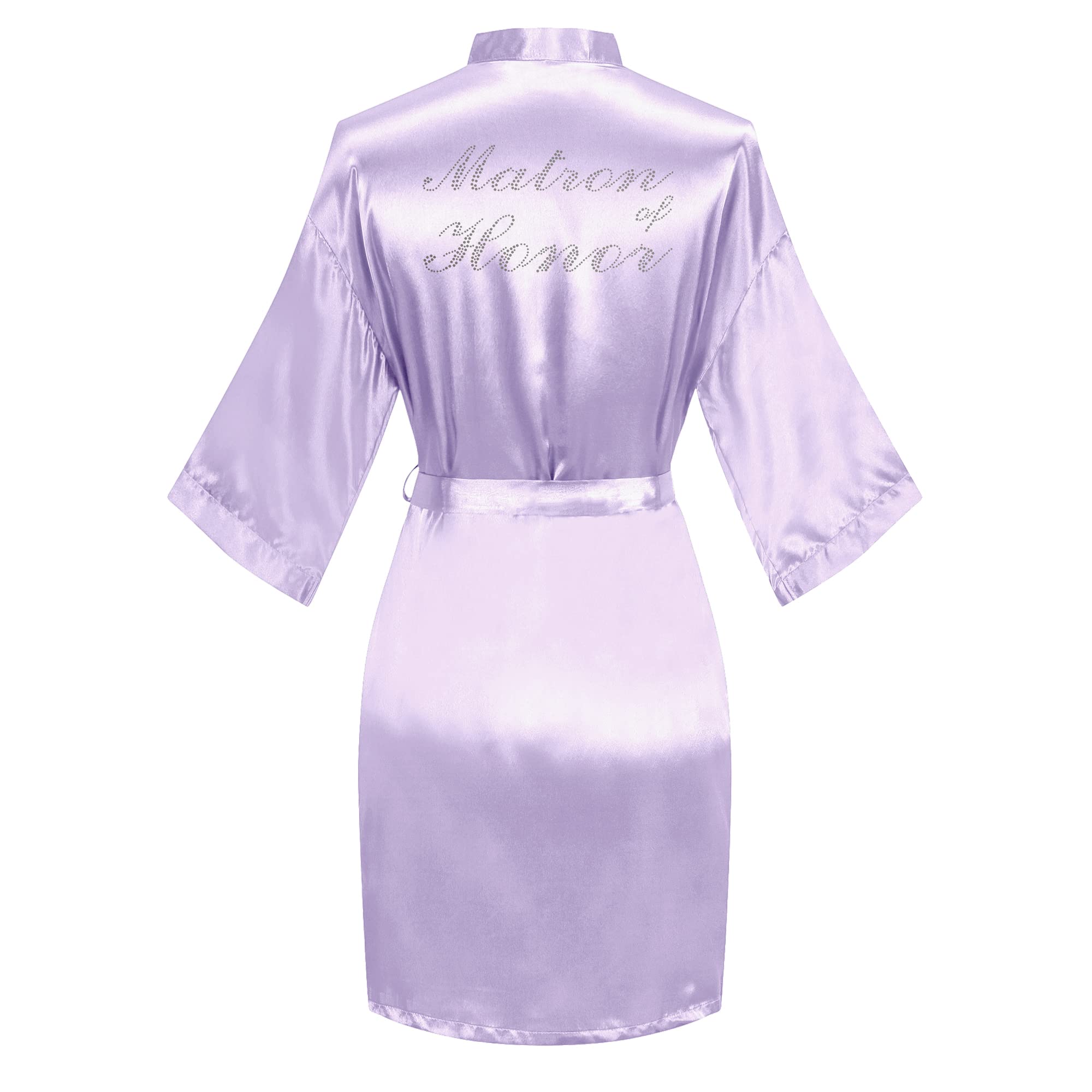 Women's Satin Robe Short Kimono for Bride &amp; Bridesmaid with Silver Rhinestones, Wedding Party Robes