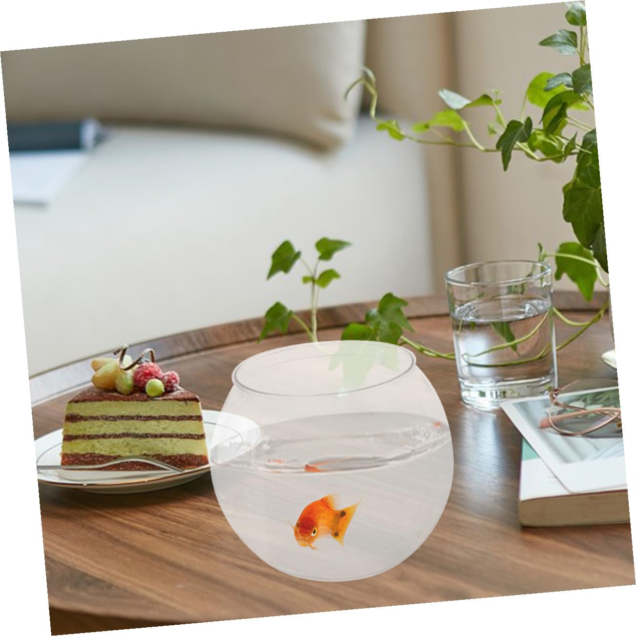 TOYANDONA Pecera Transparente Irrompible de Plástico para Escritorio Diseño Redondo, Recipiente Decorativo para Peces y Flores Hogar Oficina