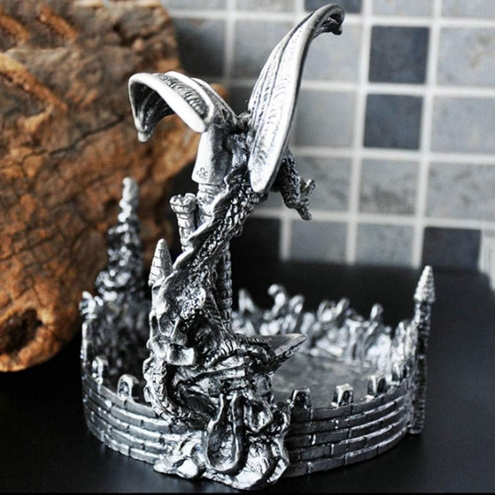 ドラゴンメタル合金付きアッシュトレイラウンドシガレットホルダー喫煙者用収納ボックス用シガレットアシュトレイクラシックホームアッシュト