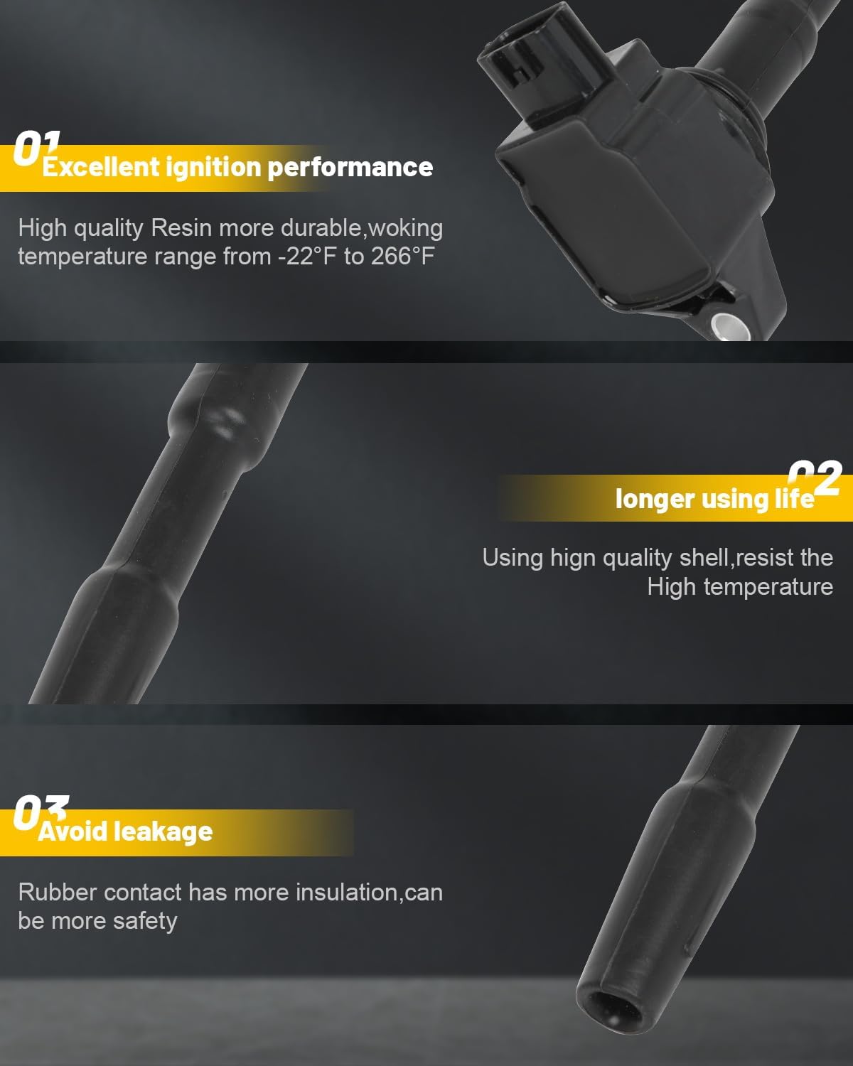 OCPTY Fits 2016-2017 for Smart Fortwo,2016-2017 for Smart Fortwo 0.9L/L3 Ignition Coil Packs 3-Pins #UF808 (3 Ignition Coils with 3 Iridium Spark Plugs Pack)