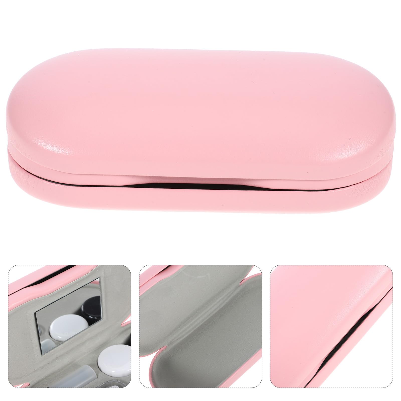 Estuche para Lentes de Contacto Portátil Doble Capa de PU Espejo Incorporado y Soporte Multiusos para Viajes y Uso Diario