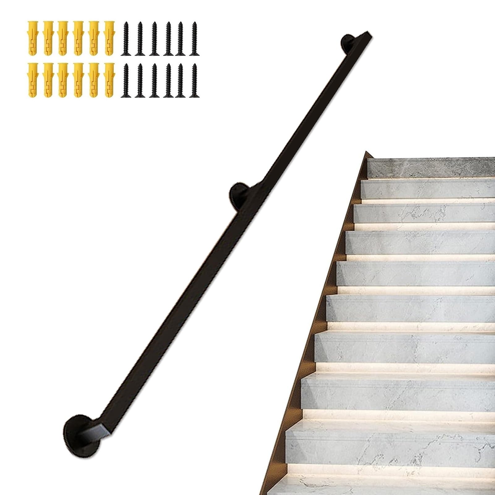 Rampes d'escalier à montage mural en métal forgé, l'élégance de la balustrade noire