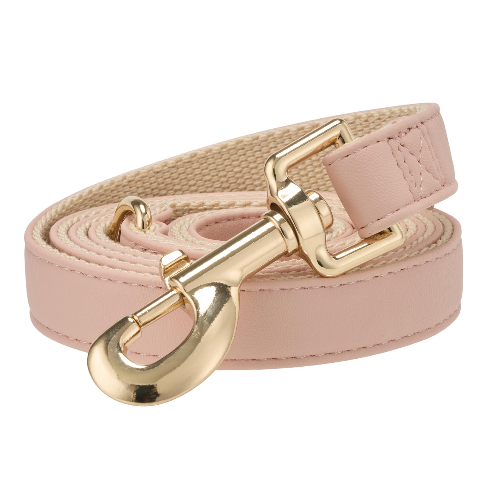 YUDOTE 150cm Soft Cotton Dog Lead with PU Leather, Light Pink, Comfortable Flat Pet Leash for Medium Dogs Daily Walking, Running and Outdoor Activities