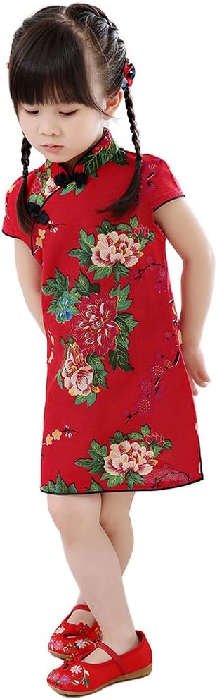 Soyoo Little/Big Girls' Classic Chinese Dress Cap Sleeve Cotton Linen