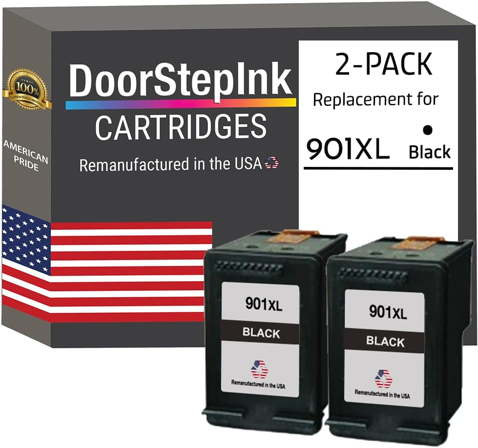 DoorStepInk 901XL Black Remanufactured Ink Cartridge Replacement for HP 901XL - Compatible with OfficeJet 4500/G510 Series J4524/J4680 - High Yield 2-Pack