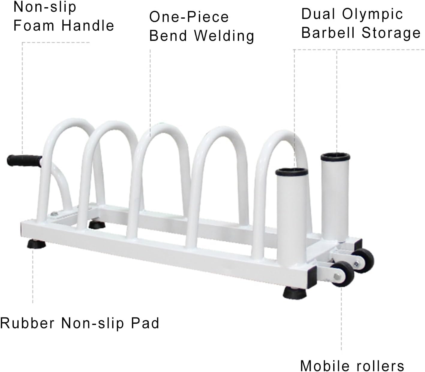ARCVOX Barbell Plate Rack with Wheels & Handle, Weight Plate Bar Storage Rack, Steel Barbell Stand Plate Holder, Multifunctional Weightlifting Gym Rack (Color : White, Size : Size L)