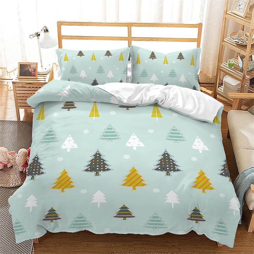 Housse de couette 240x260 bleu avec ses taies d'oreiller en microfibre pour lit deux places
