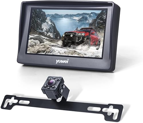 Yuwei Cámara de respaldo para coche 4.3 pulgadas Monitor con IP69K impermeable visión nocturna sistema de visión trasera Kit de cámara inversa para